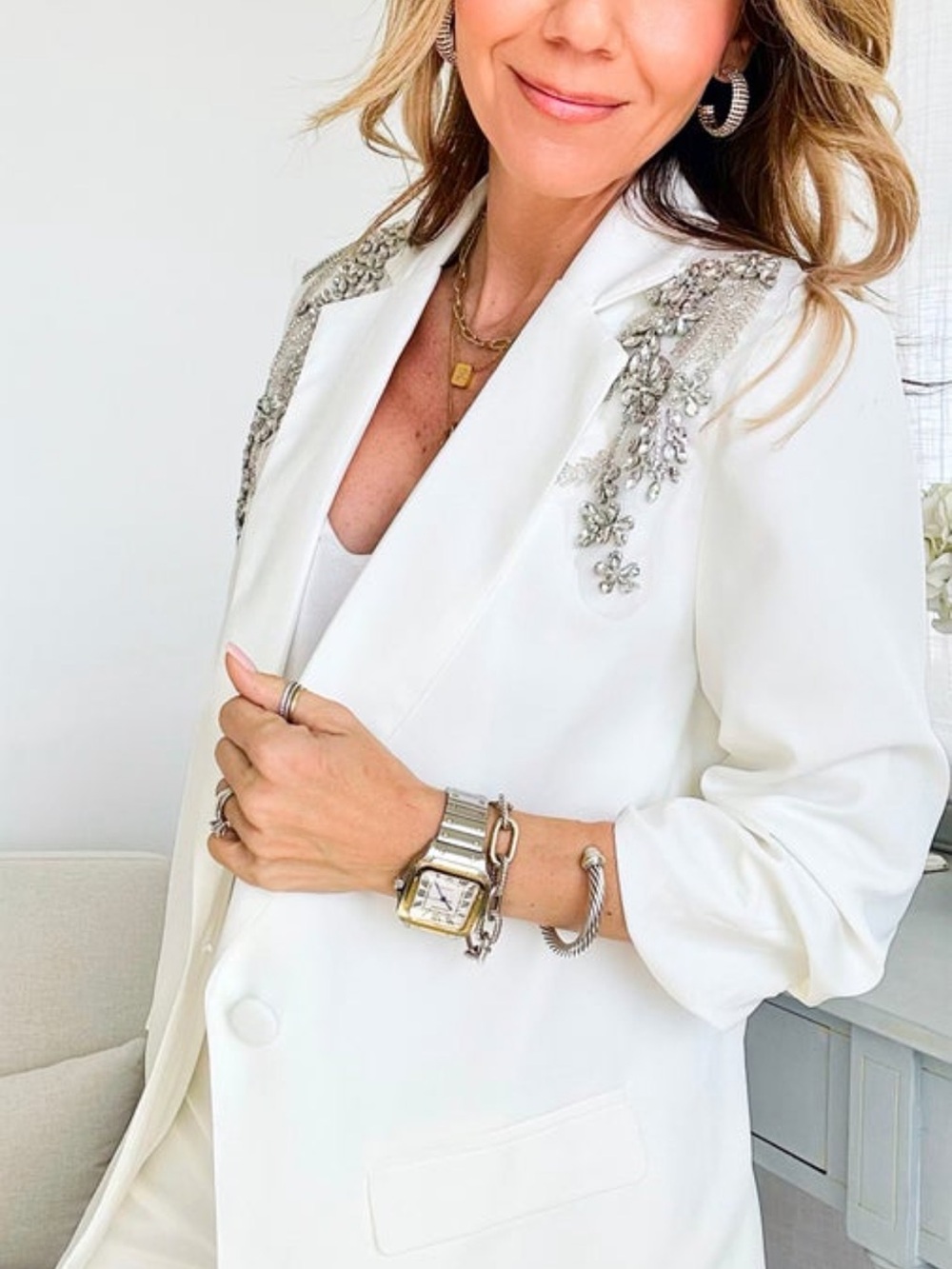 Embellished White Women's Blazer Jacket